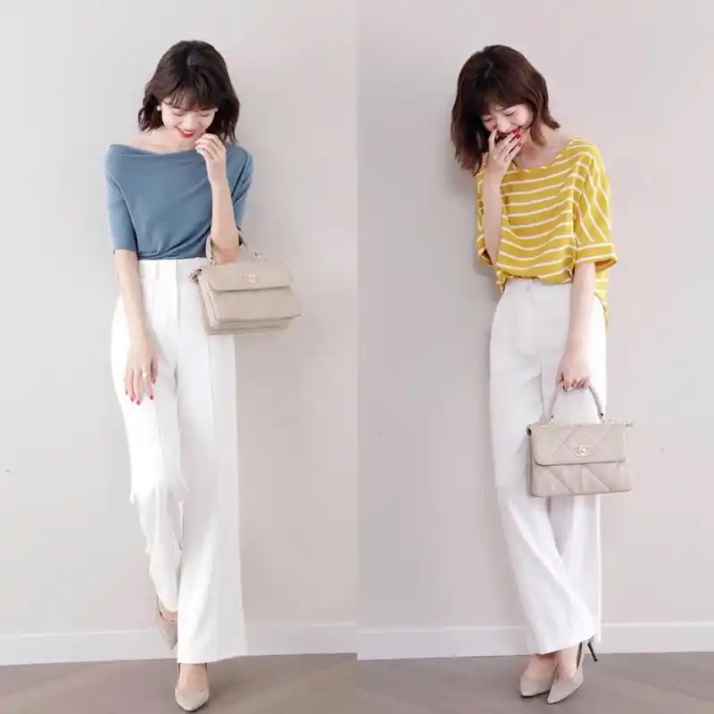 配色方针3,条纹元素 白色当然很多姐妹可能会觉得纯色与白色的搭配太