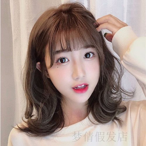 假发女中长发空气刘海韩式微卷尾卷全头套圆脸网红中长卷发
