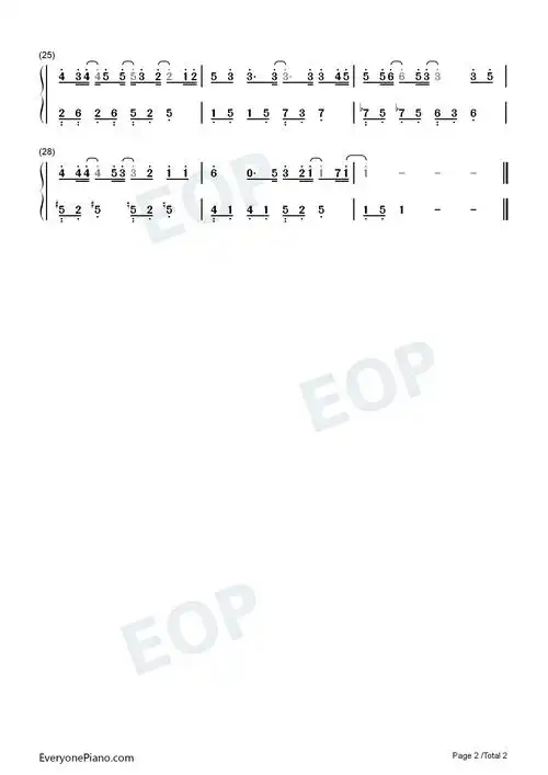 葡萄成熟时-c调简单版-陈奕迅双手简谱预览2