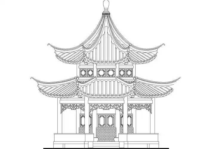 古建重檐亭子-立面图