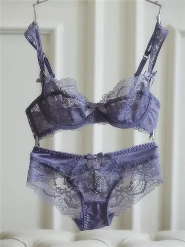 ovmattu香港潮牌女士文胸透明镂空蕾丝蝴蝶结诱惑胸罩少女内衣套装夏