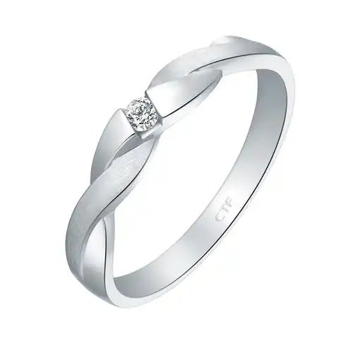 周大福 情约系列 铂金镶钻石戒指/情侣对戒/女戒