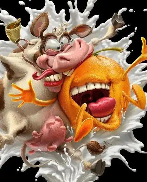 甚至变形从瓶子里喷射出的牛奶极具张力采用了十分夸张的拟人手法海报