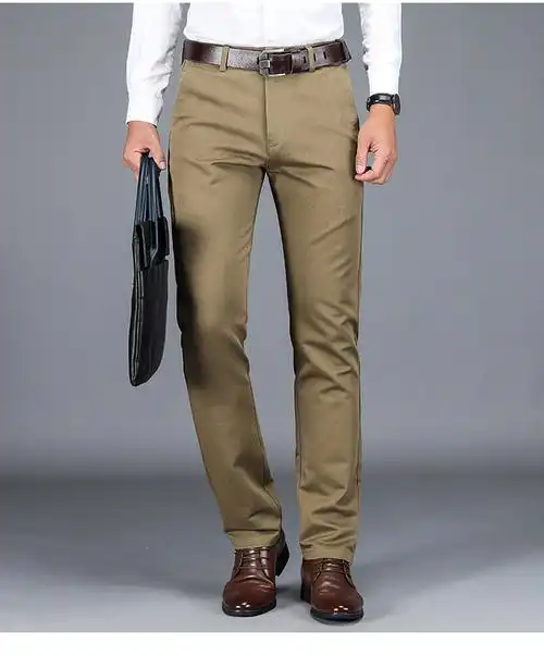 男士休闲裤秋冬季全棉休闲裤中高腰男宽松直筒印花商务中年男裤