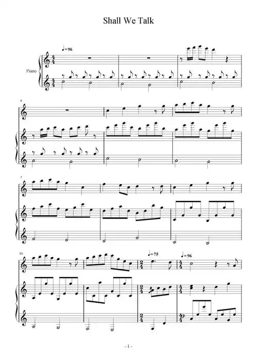 shallwetalk钢琴谱陈奕迅c调钢琴弹唱五线谱