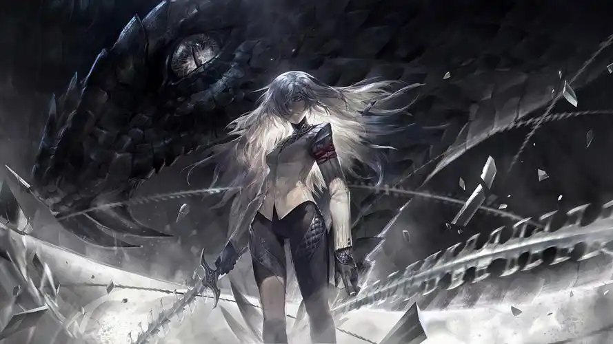 银发持剑少女和龙唯美动漫壁纸