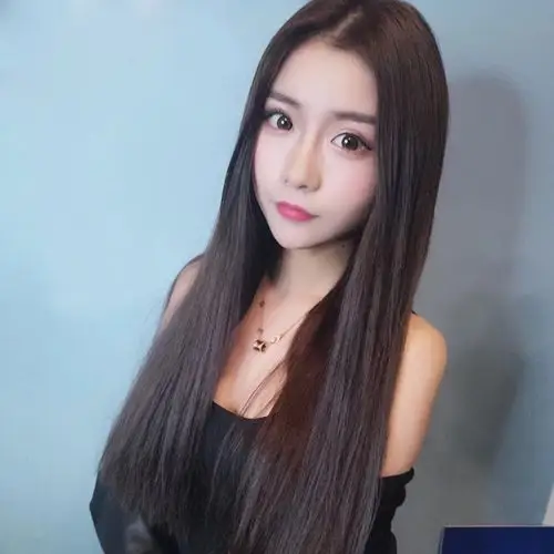 一折假发头套女 中长发_韩国假发女生中分刘海长直发黑色蓬松修脸及腰
