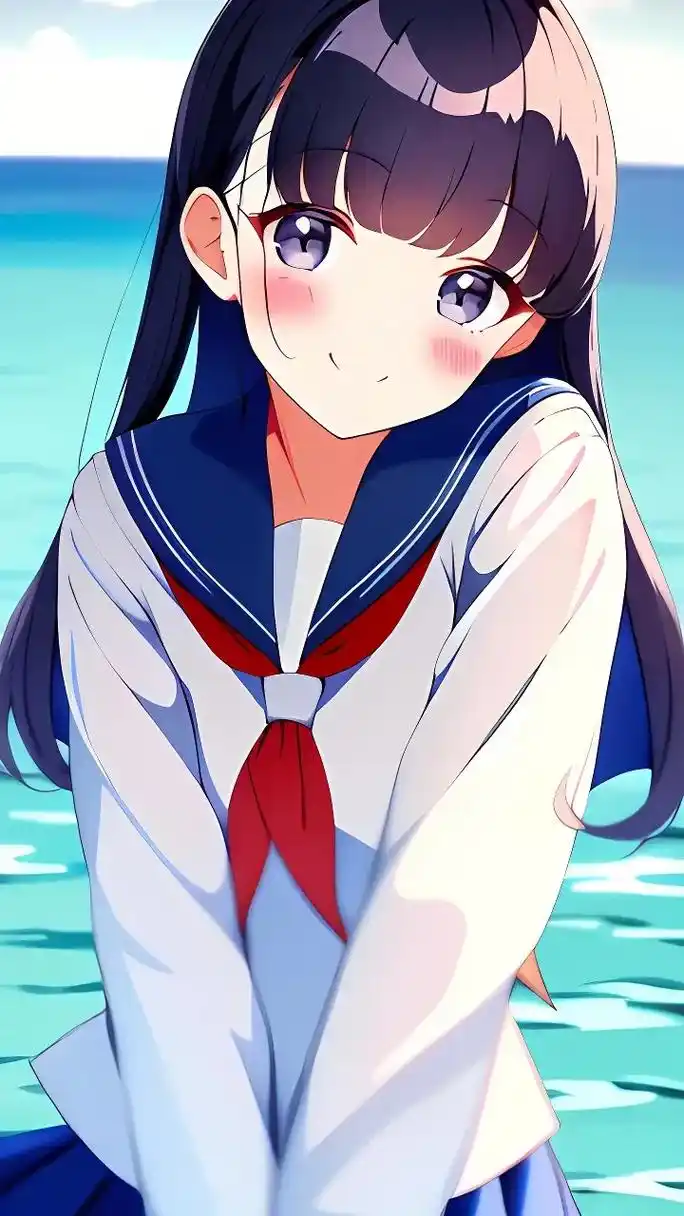 水手服少女."呐呐,你终于陪我来海边啦~"#二次元 #图文  - 抖音