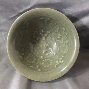宋 越窑青瓷娃娃缠枝碗/斗笠碗 古董古玩 仿古瓷器 家居摆件收藏