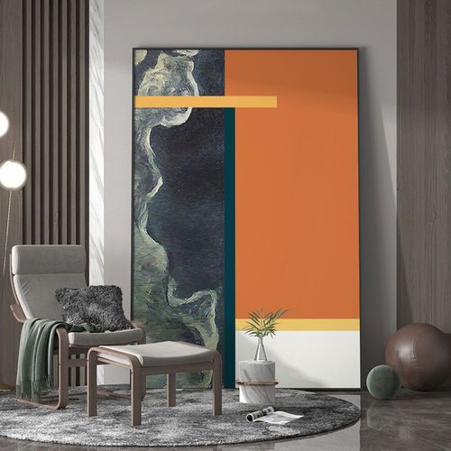 现代轻奢客厅玄关装饰画橙色温馨色彩背景墙壁走廊过道竖版挂画