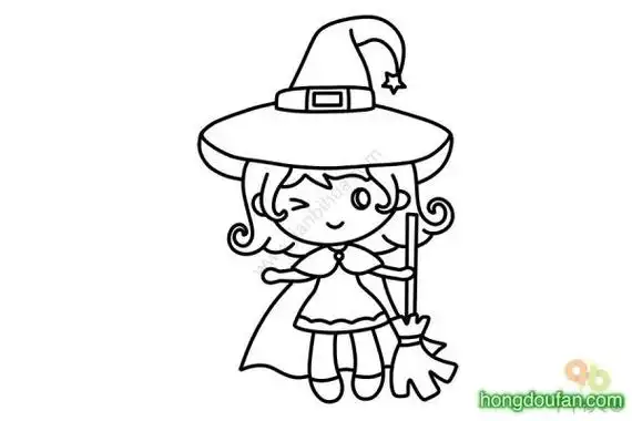 眨眼睛的可爱女巫小女孩卡通简笔画大全嘎嘎叫的万圣节女巫卡通简笔画