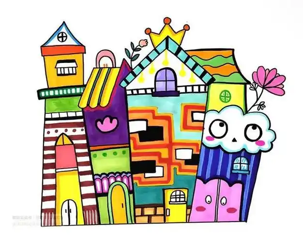 儿童画教程|水彩笔创意美术课程《月亮上的小房子》