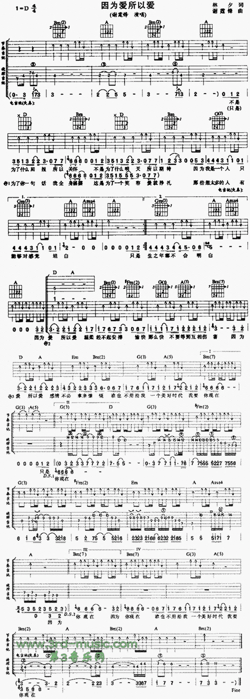 因为爱所以爱吉他谱