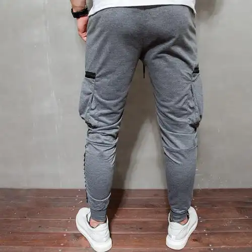 外贸ebay欧码春秋休闲男纯色大口袋侧边小凸点装饰运动裤长裤k12