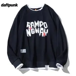 假两件圆领卫衣男潮ins秋季新款涂鸦印花无帽套头外套男女上衣潮