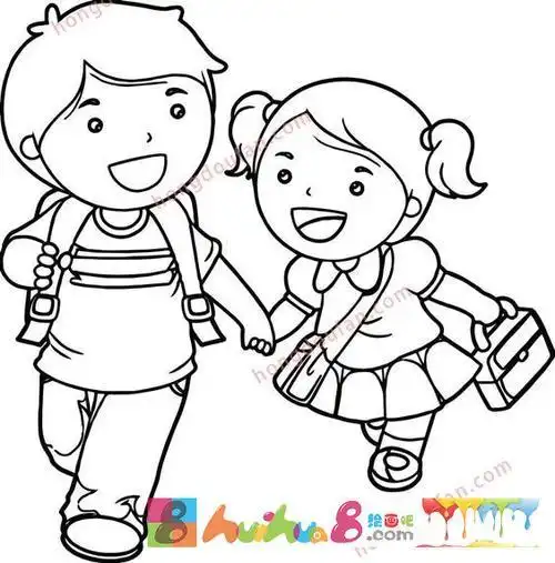 简笔画小朋友上学校的形象