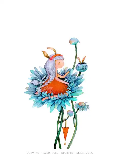 一组水彩治愈森系插画