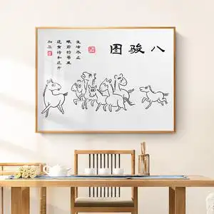 徐悲鸿客厅装饰画可爱搞笑字画八骏图挂画万马奔腾沙发背景墙壁画