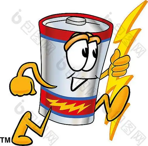 手持闪电的卡通电池吉祥物