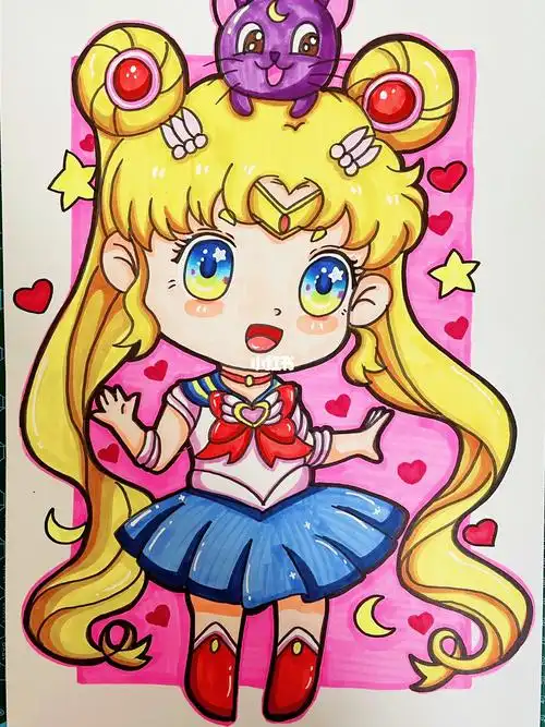 马克笔手绘水冰月,美少女战士,月野兔.