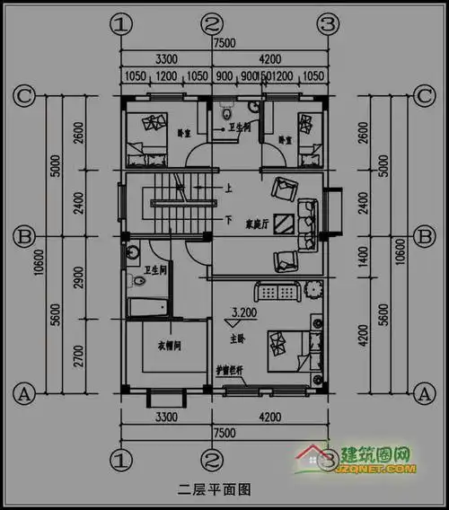 80平方米农村三层房屋设计平面图