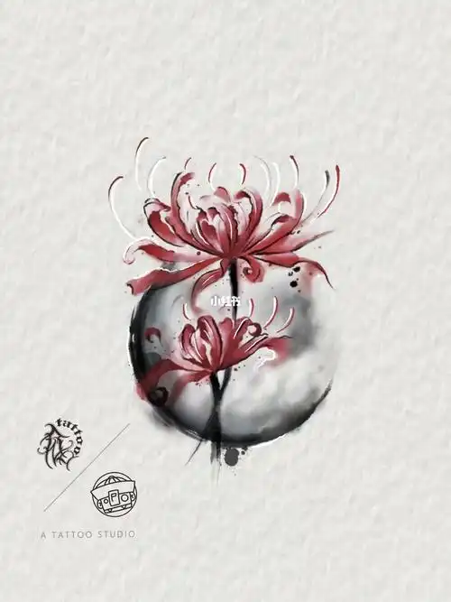 彼岸花水墨纹身手稿