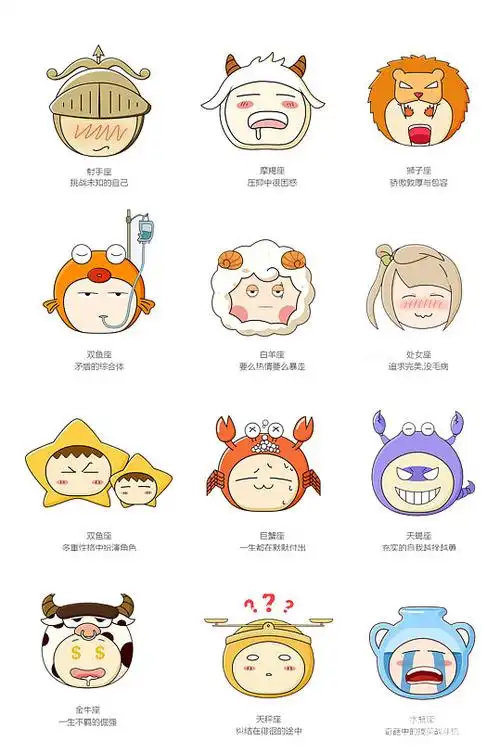 手绘插画十二星座可爱卡通形象 星座元素