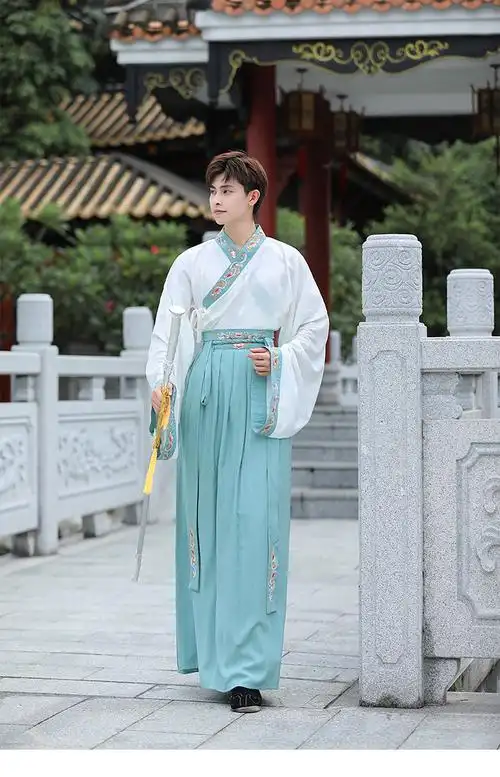 汉服男装古装长袍成人中国风男士儒雅仙气书生绣花魏晋风书生大袖衫三