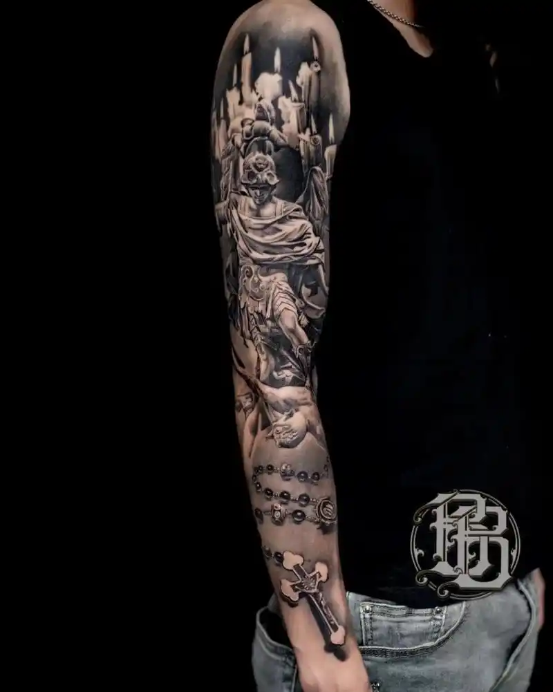 男生素描写实花臂第二弹 纹身 男生花臂又来啦,这是纹身师jay又一个