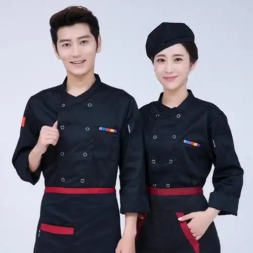 白色(短袖) 165/m 厨师工作服男长袖秋冬装夏季透气薄款后厨房衣服