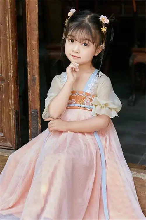 原创 儿童 汉服古风夏装 女童古装超仙襦裙中国风唐装宝宝公主连衣裙