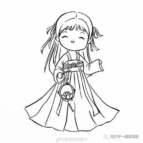 古风人物简笔画手抄报汉服