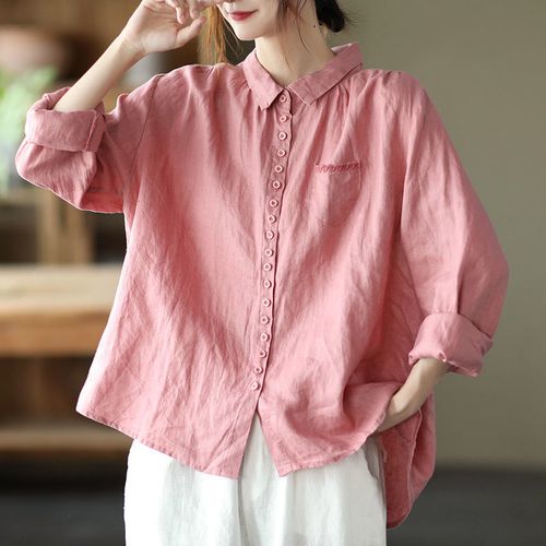 长袖棉麻衬衫休闲复古文艺亚麻宽松上衣