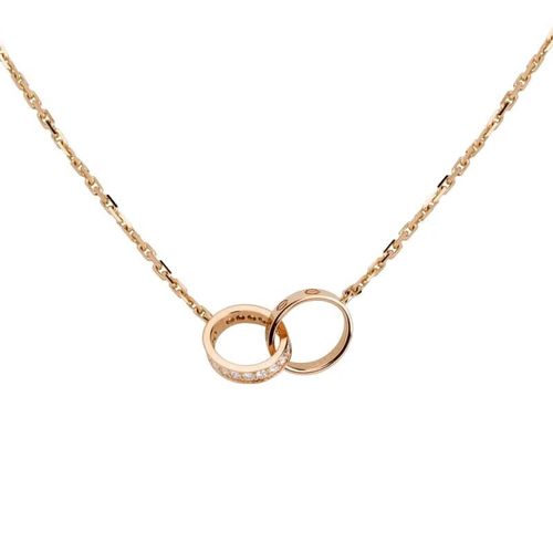 卡地亚(cartier )love系列 18k玫瑰金色镶钻双环女款项链 b7013900