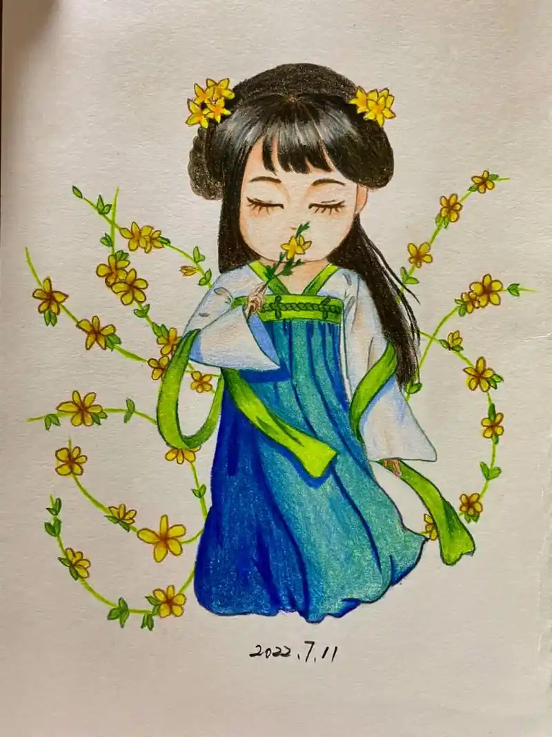 古风小仙女,夏天空调房里画画也不错#零基础学画画  #彩铅教 - 抖音