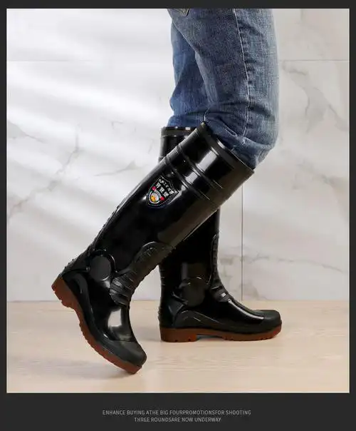 过膝加长高筒雨鞋长筒胶鞋套脚水鞋牛筋底防滑雨靴橡胶鞋男wcx特高款