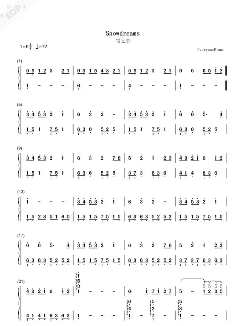 【雪之梦】班得瑞好听易学名曲钢琴双手简谱 很喜欢班得瑞的曲子,之前