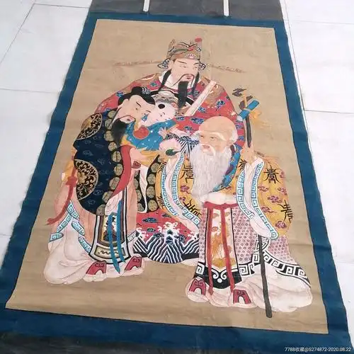 清代福禄寿三星图道教神仙水陆画财神布画民俗文化收藏供奉神像