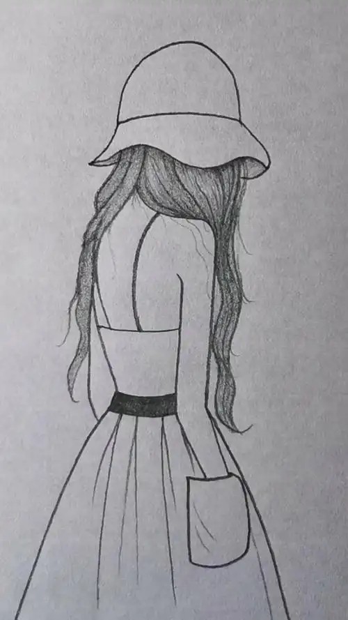 清纯美少女背影简笔画系列一.