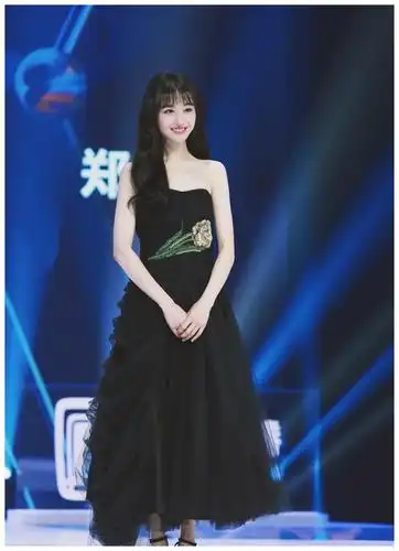 郑爽也太美了,身穿黑色薄纱刺绣礼服配高跟鞋,甜美高贵似黑天鹅