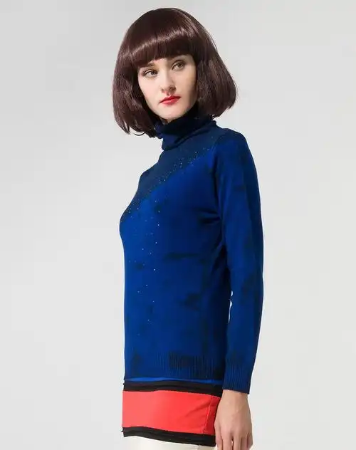 宝蓝色高领优雅长袖纯山羊绒衫