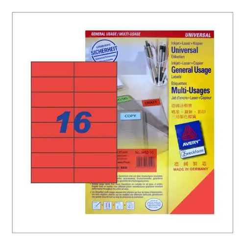 3452-10 avery-zweckform 艾利诗意宝 a4 彩色标签(160枚)
