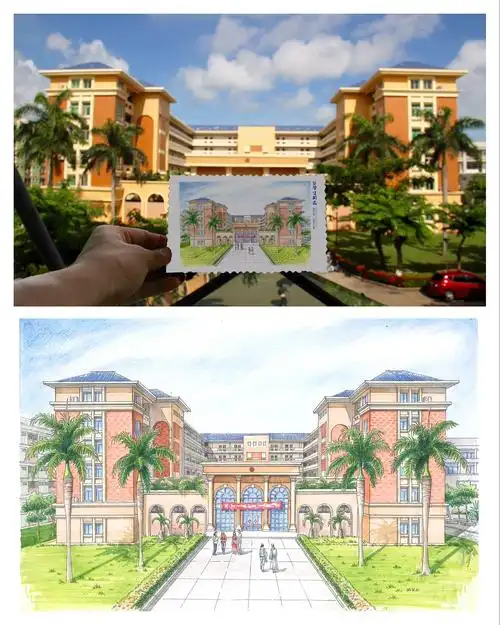 校园手绘明信片