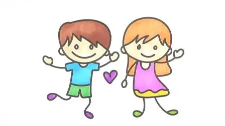 早教育儿简笔画, 快乐小男孩小女孩