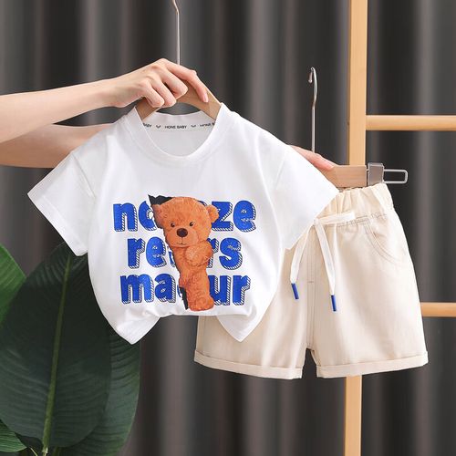 汉立儿童衣服男童夏季套装半身熊短袖两件套童装男0-3岁夏装2岁男孩子
