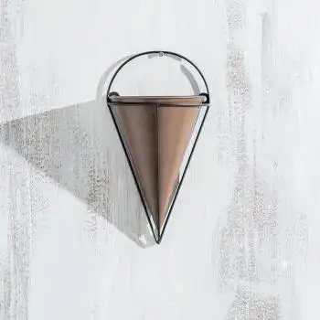 壁挂创意客厅玄关走廊墙饰壁挂铁艺花盆花器摆设 圆锥形花盆棕色-小