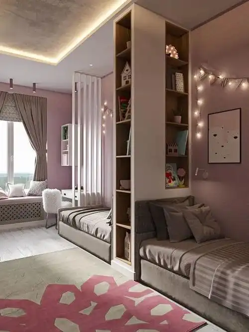 儿童房别装上下铺了,大床中间打柜子,一分为二变两床,好看还省地!