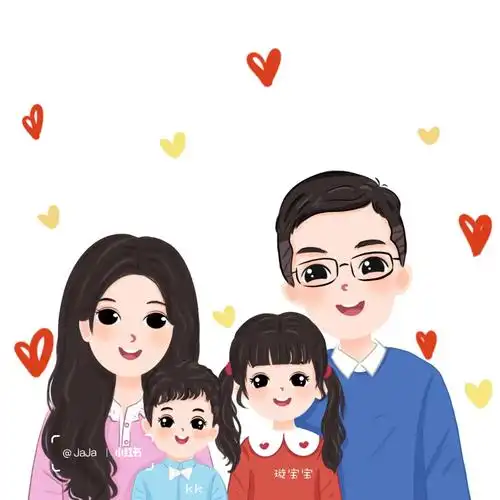 手绘全家福一家四口亲子定制约稿微信头像