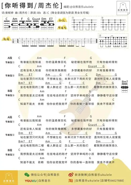 你听得到周杰伦尤克里里谱