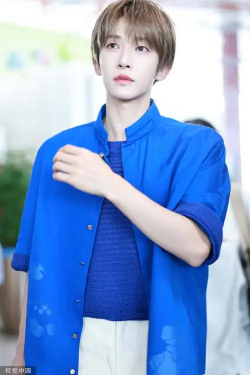 刘宇克莱因蓝衬衫##机场时尚秀